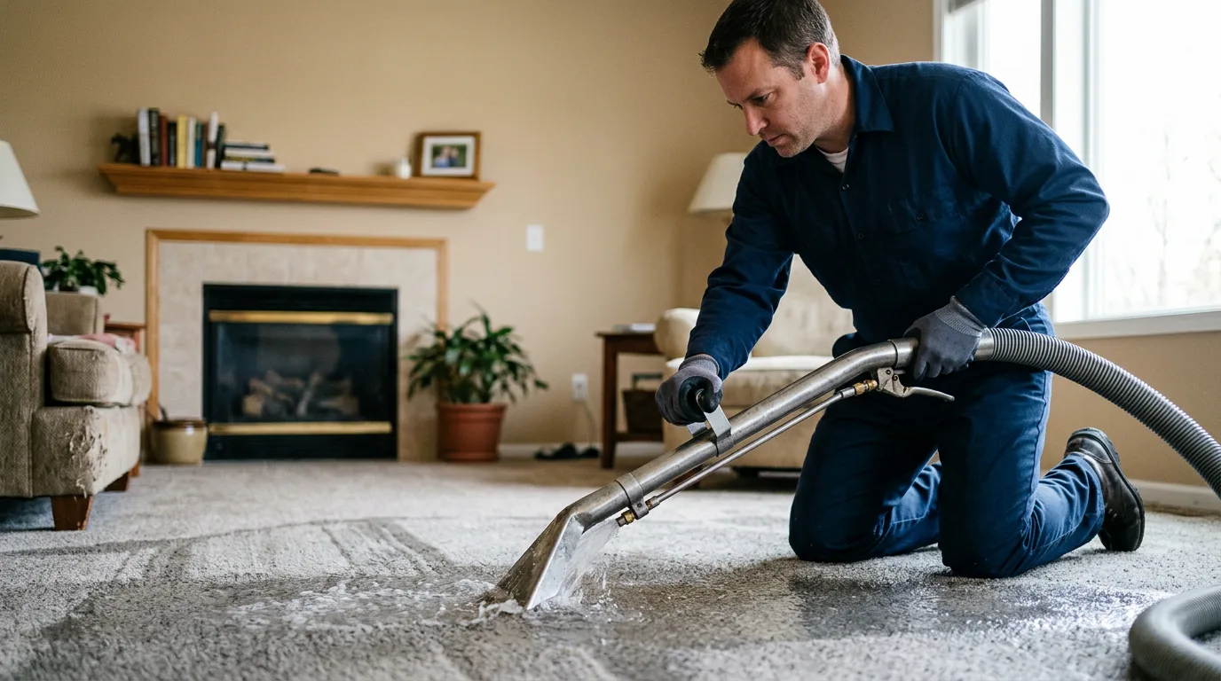 Water damage restoration technician working near Elkton, MI